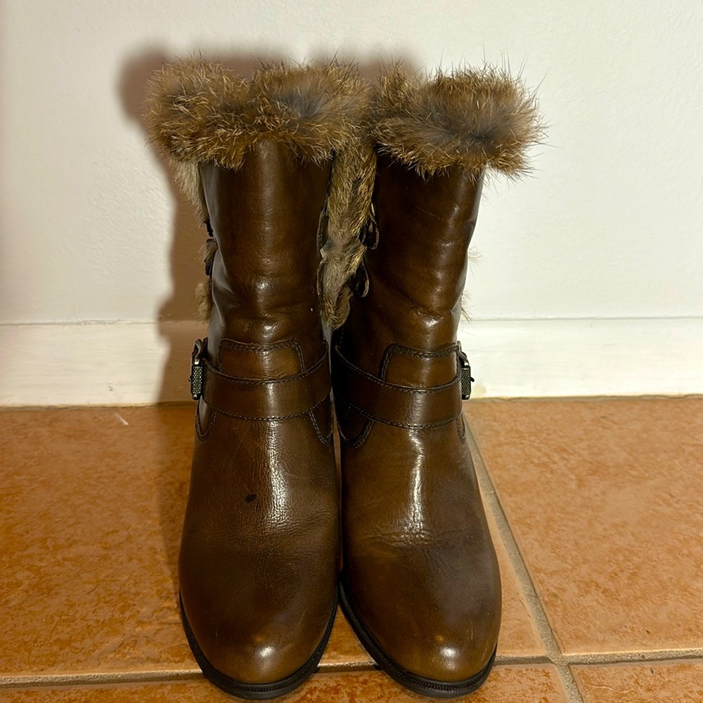 FRYE PENNY LUX RABBIT FUR LINED HIGH HEEL MOTO BOOT Size 10